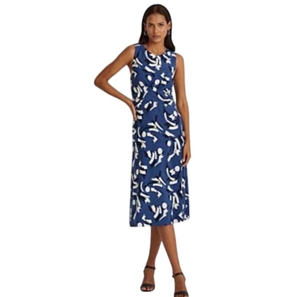 Lauren Ralph Lauren Twist Front Midi Dress NEW Stretch Sleeveless Size 8